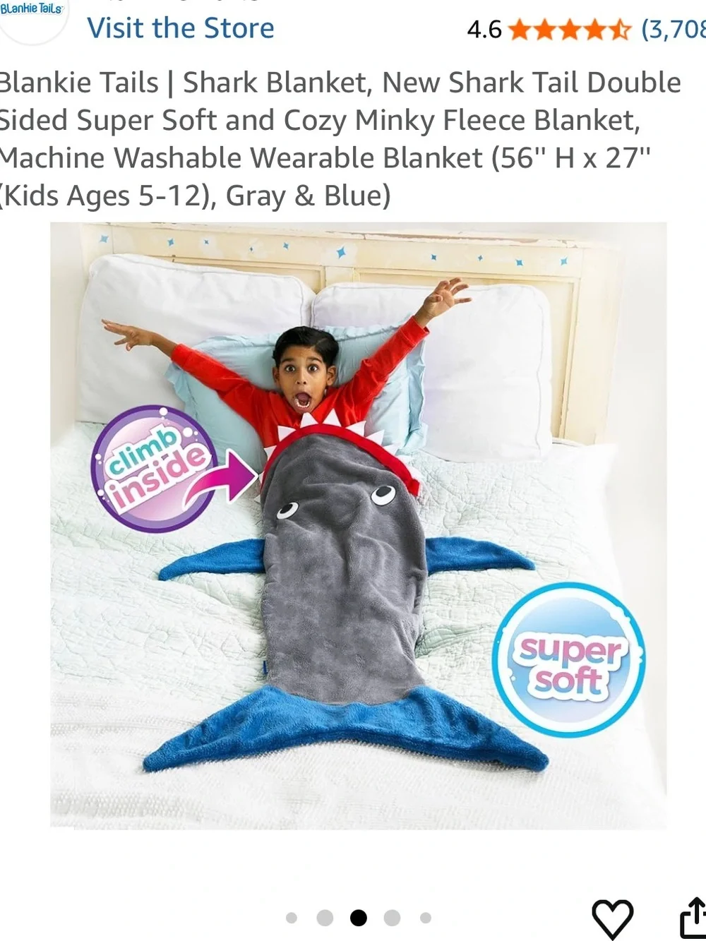 Blankie Tails Baby Shark Blanket Grey Blue
